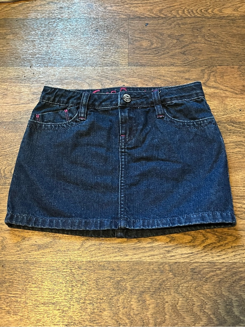 GAPkids Dark Blue Denim Mini Skirt with Pink Stitching